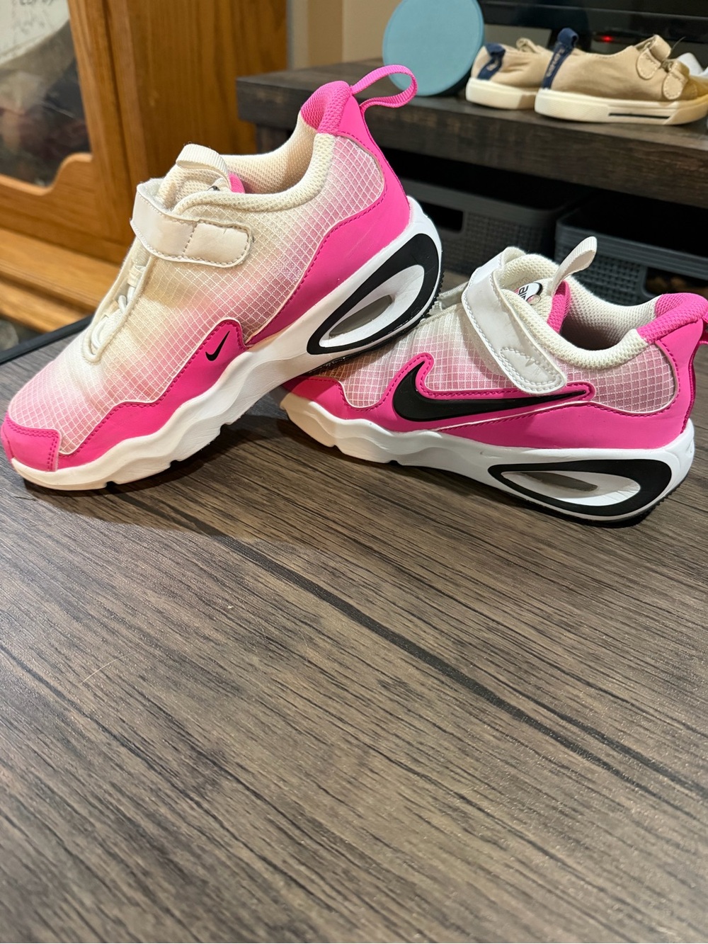 Nike Air Max Kids White and Pink Velcro Athletic Sneakers